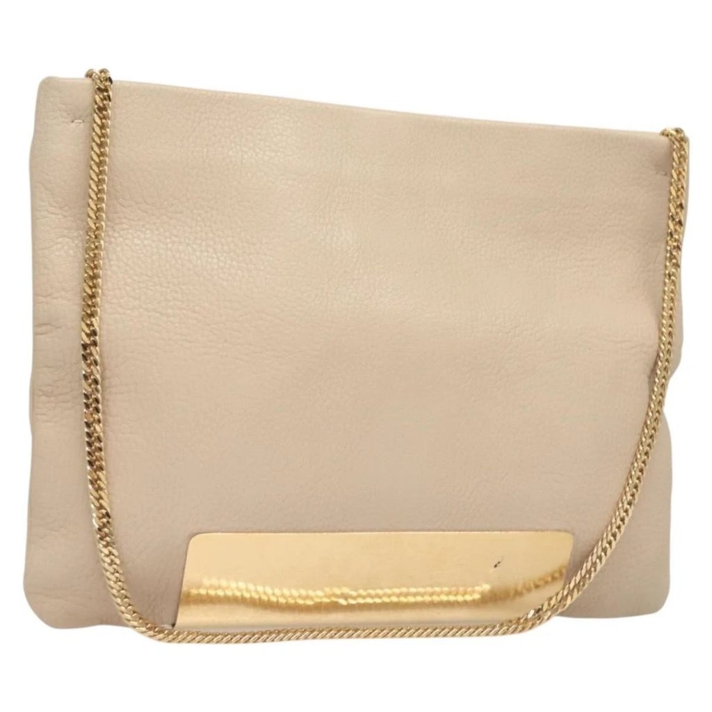 Jimmy Choo Chain Shoulder Bag Leather Beige Gold Auth Bs27431